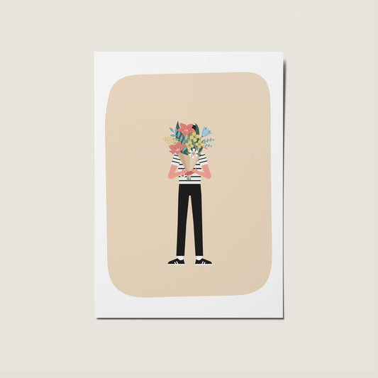 Man Holding Floral Bouquet No Occasion Illustration Card
