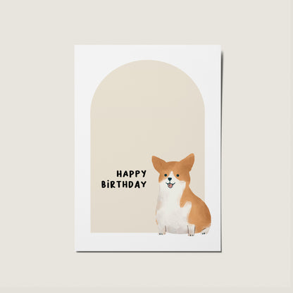 Happy Birthday Corgi Dog Illustrated Card