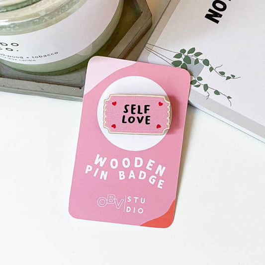 Self Love Positive Affirmation Wooden Pin Badge