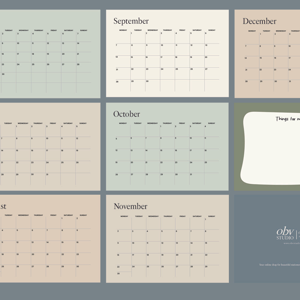 Boho Scandinavian Minimal Style A5 2026 Desk Desktop Calendar