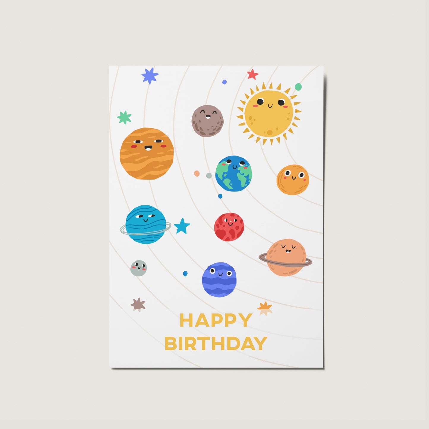 Space With Planets Happy Birthday Card