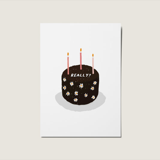 Really? Funny Old Birthday Cake Illustrated Card