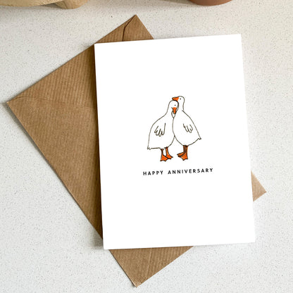 Happy Anniversary Duck Illustration Line Drawing Card