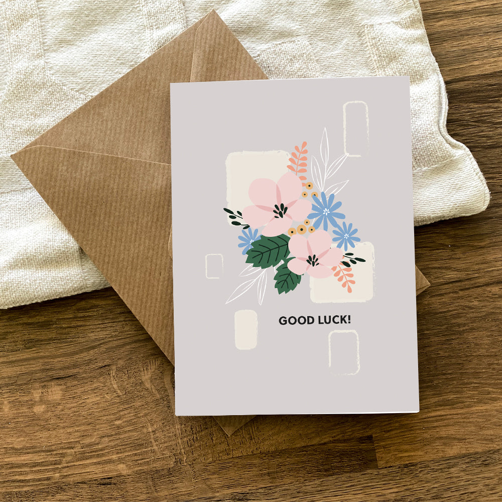 Good Luck Floral Illustrated Minimal Boho Blue Card
