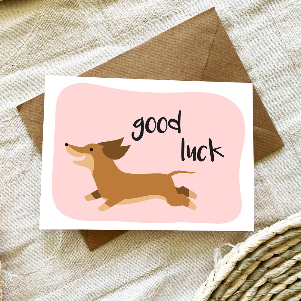 Good Luck Corgi Sausage Dog Dachshund Illustrated Card
