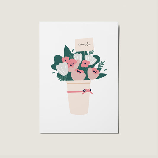 Minimal Illstrated Floral Bouquet Smile No Occasion Card