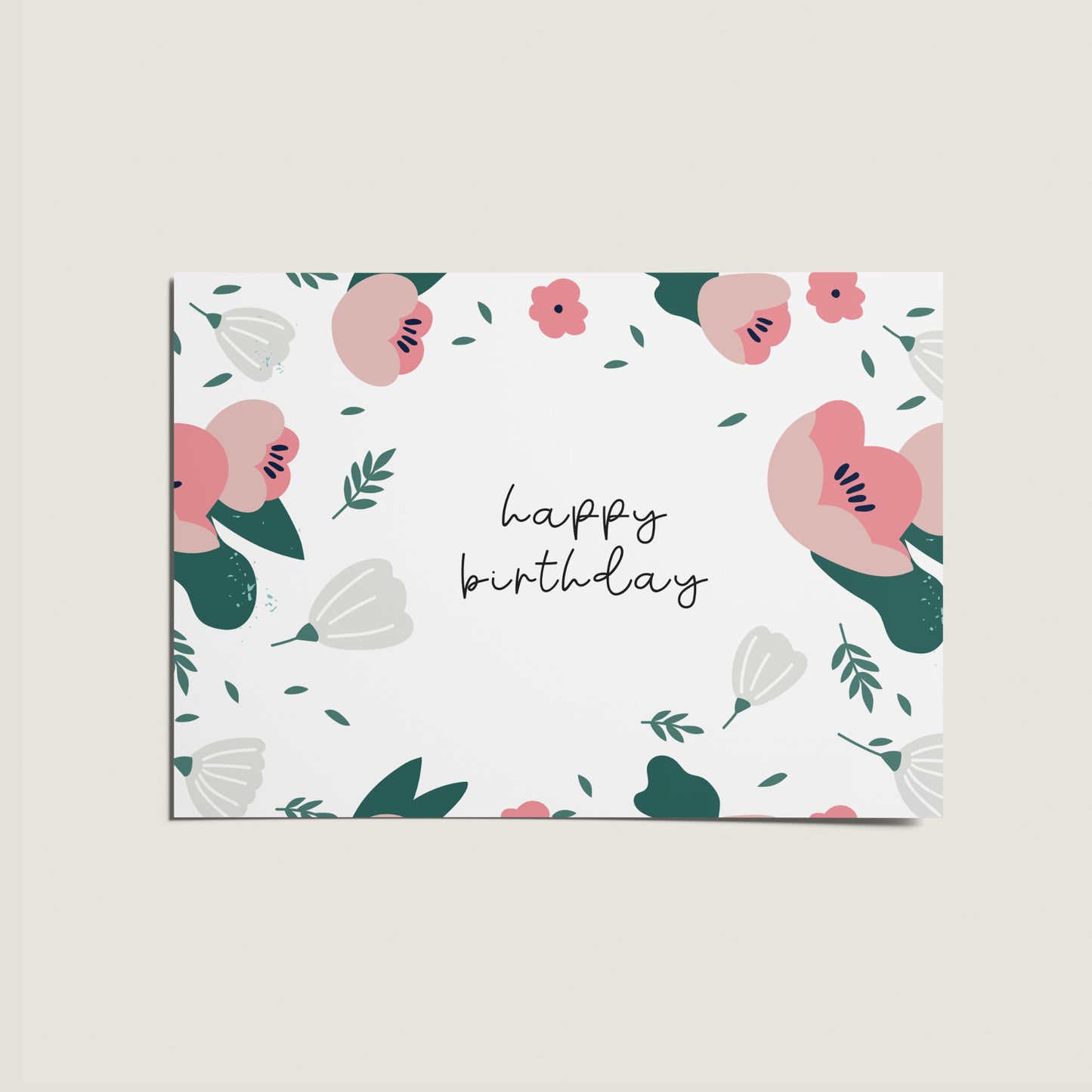 Happy Birthday Floral Flower Colourful Illustrated Card