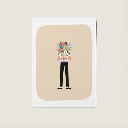 Man Holding Floral Bouquet No Occasion Illustration Card