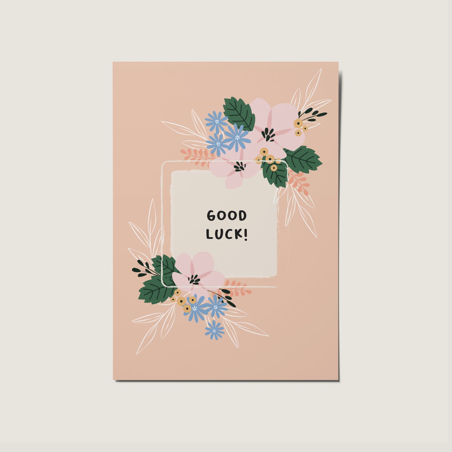 Good Luck Floral Illustrated Minimal Boho Pink Card