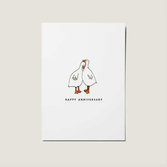 Happy Anniversary Duck Illustration Line Drawing Card