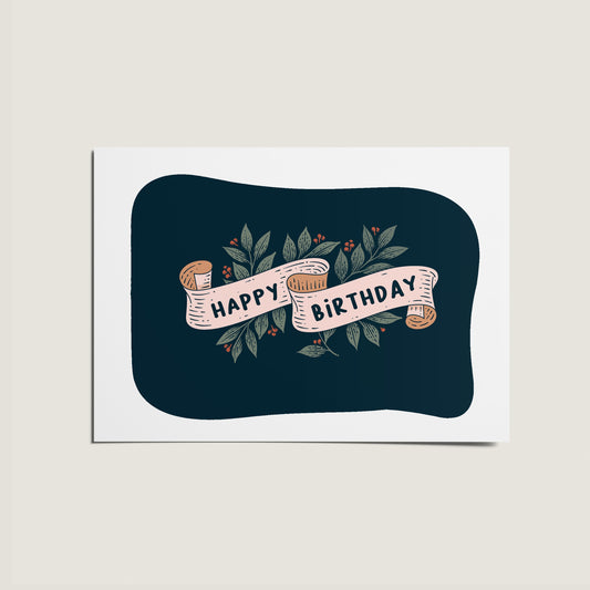 Happy Birthday Retro Biker Floral Banner Card