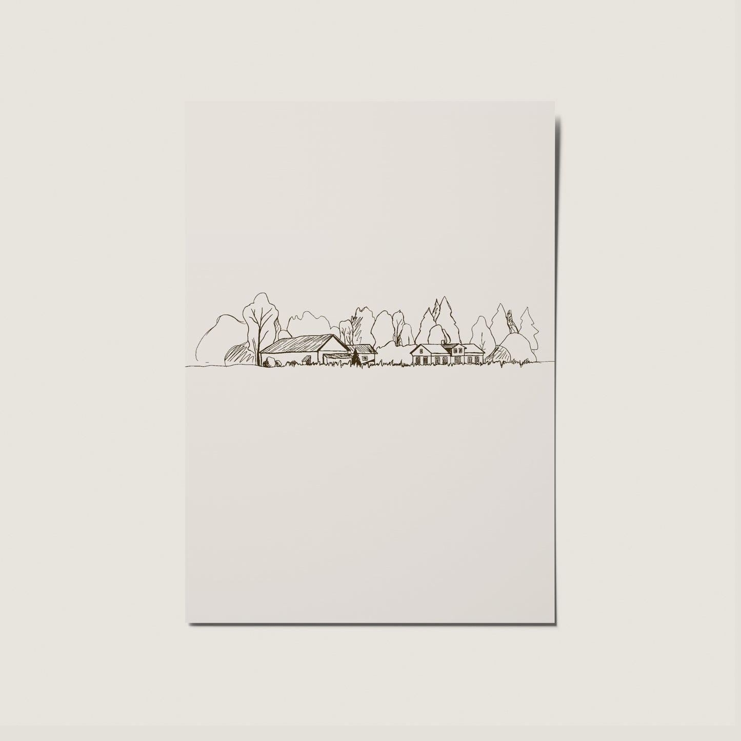 Field Cottage Landscape Line Drawing No Occasion Card