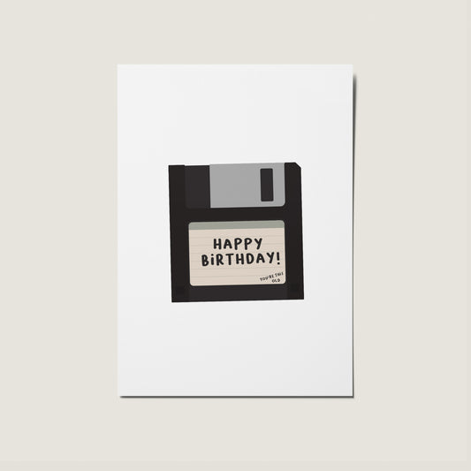Floppy Disk Happy Birthday Vintage 90s Retro Card