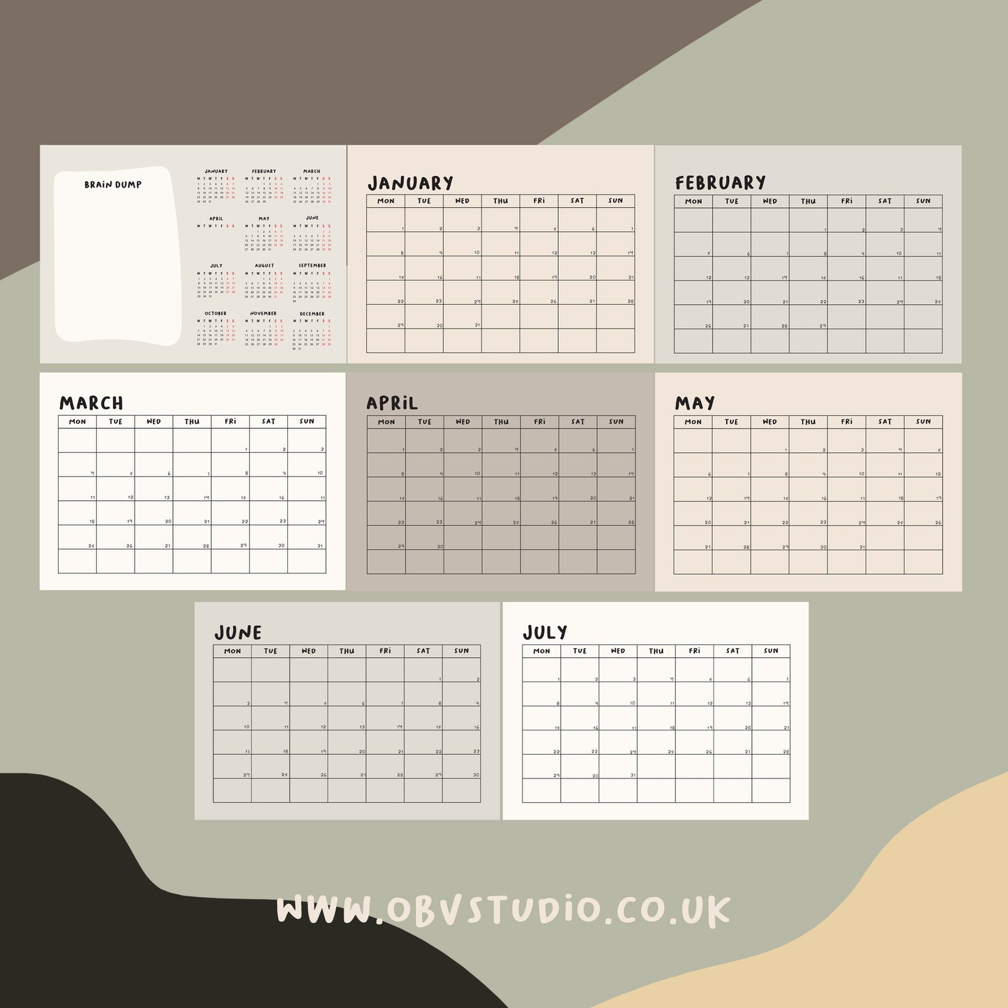 Boho Scandinavian Minimal Style A5 2024 Desk Desktop Calendar