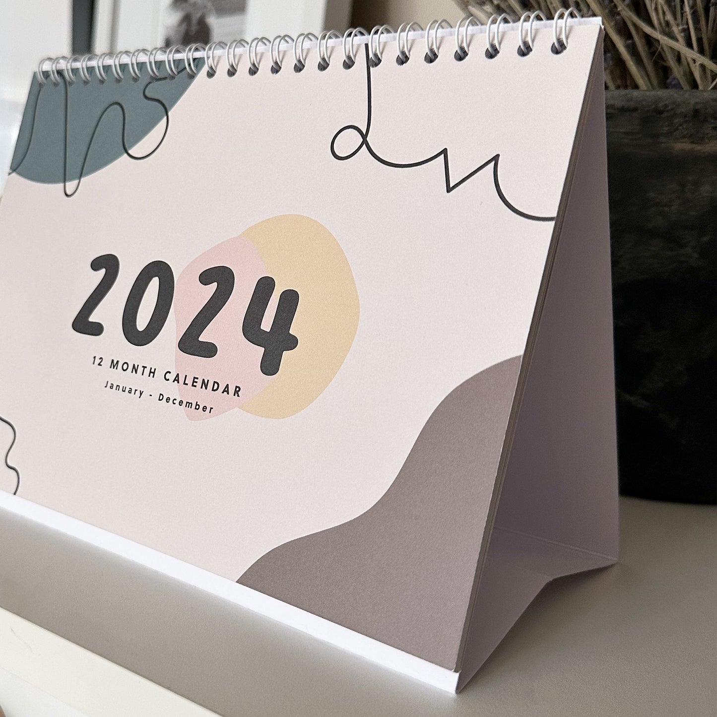 Boho Scandinavian Minimal Style A5 2024 Desk Desktop Calendar