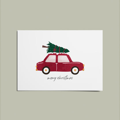 Merry Christmas Driving Home For Christmas Illustrated Christmas Card