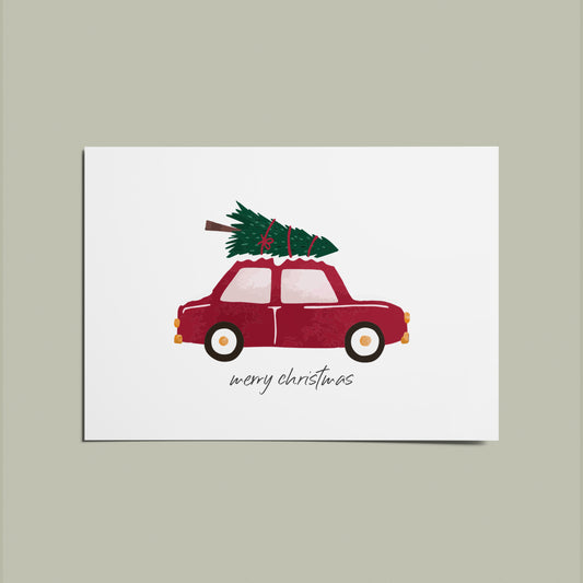 Merry Christmas Driving Home For Christmas Illustrated Christmas Card