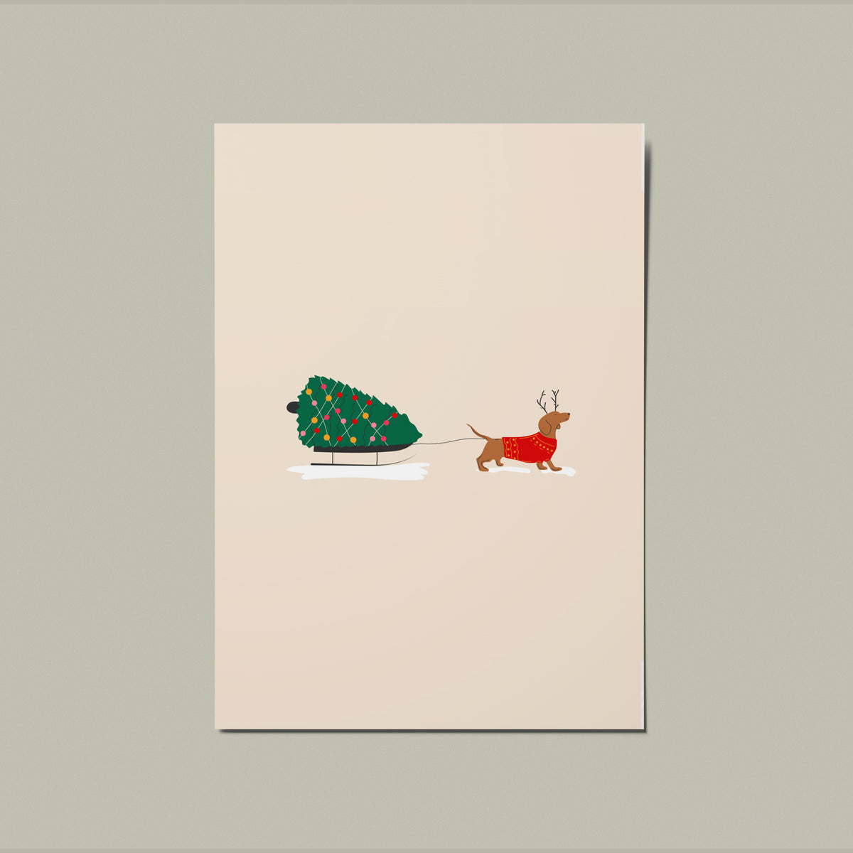 Christmas Dachshund Illustrated Card
