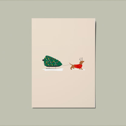 Christmas Dachshund Illustrated Card