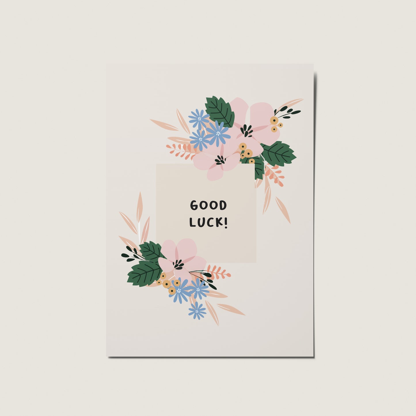 Good Luck Floral Illustrated Minimal Boho Pink Card