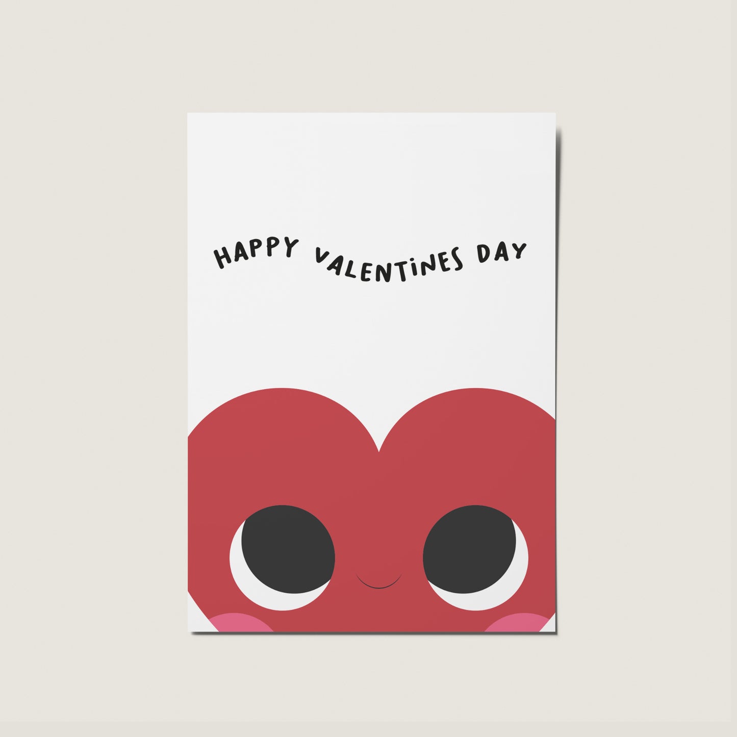 Cute Illustrated Cartoon Heart Happy Valentines Day Card