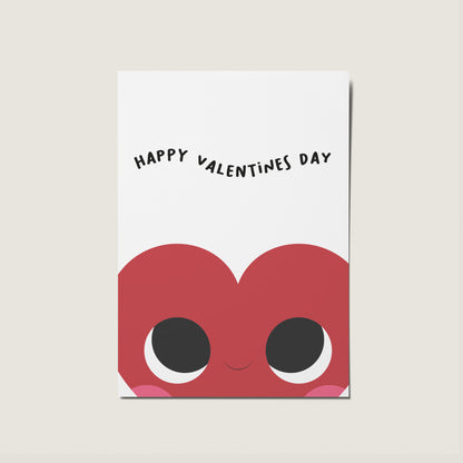 Cute Illustrated Cartoon Heart Happy Valentines Day Card