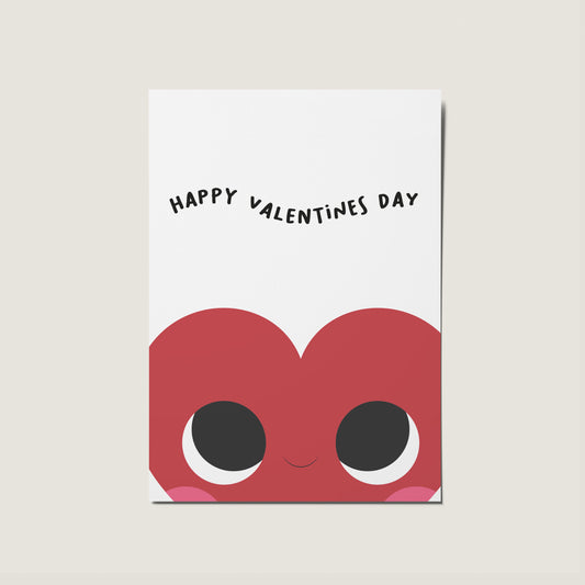 Cute Illustrated Cartoon Heart Happy Valentines Day Card