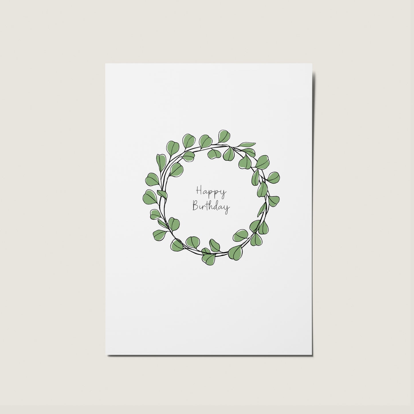 Happy Birthday Eucalyptus Minimal Wreath Illustrated Card