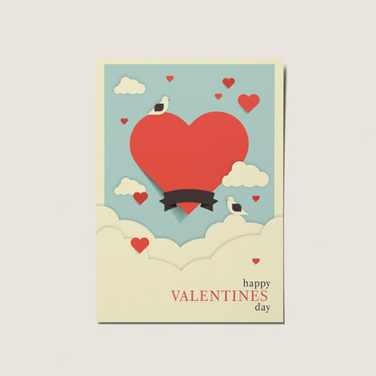 Retro Poster with Hearts, Happy Valentines Day, Valentines Day Card