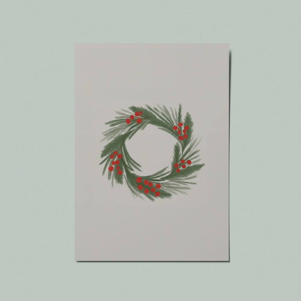 Christmas Wreath & Berries Illustrated Card
