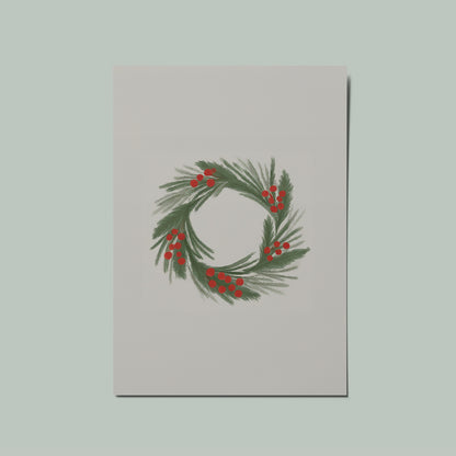 Christmas Wreath & Berries Illustrated Card