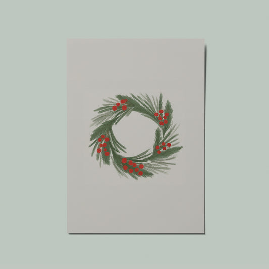 Christmas Wreath & Berries Illustrated Card