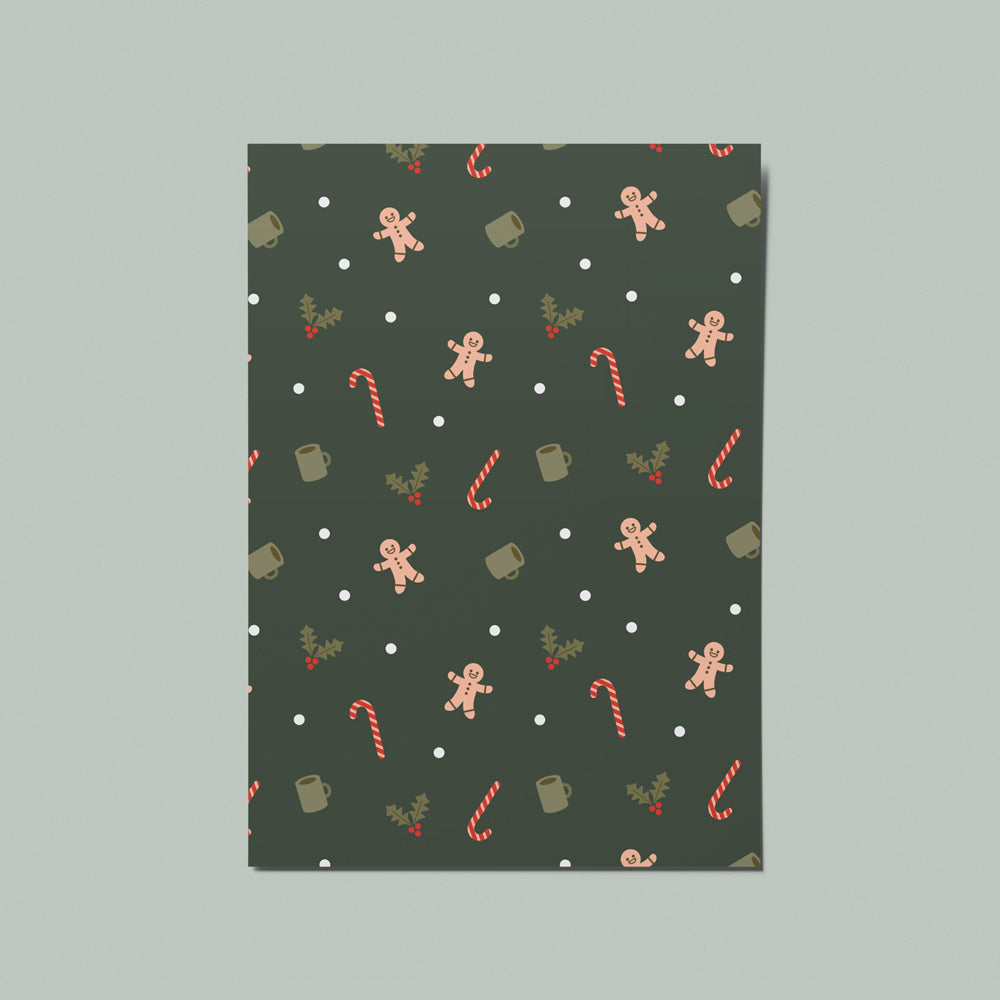 Dark Christmas Icon Pattern Illustrated Card