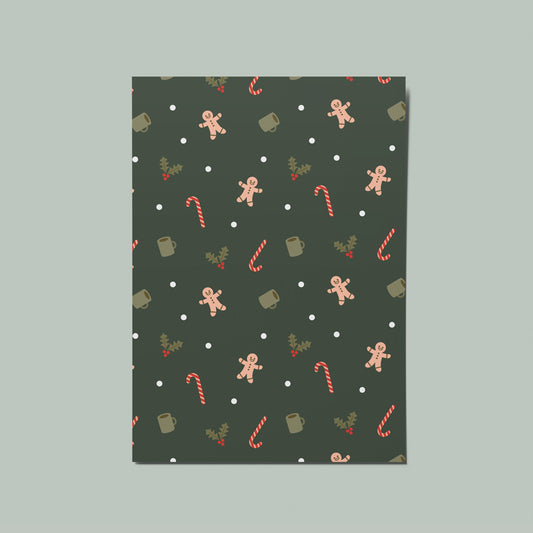 Dark Christmas Icon Pattern Illustrated Card