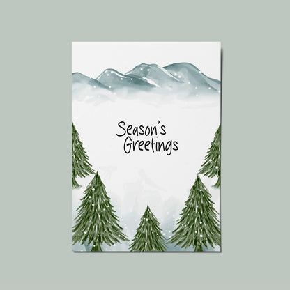 Seasons Greetings Minimal Hilltop Snow Scene Illustrated Christmas Card