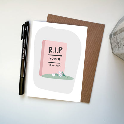 Happy Birthday RIP Youth Fun Rude Humour Illustrated Card
