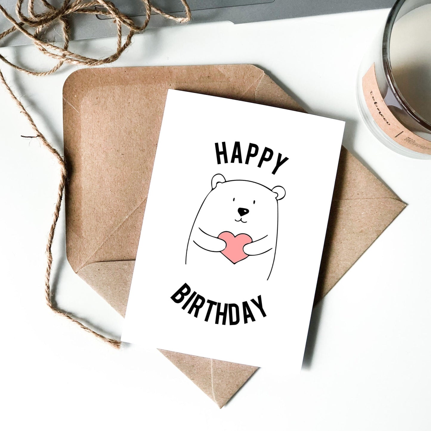 Bear Illustration Happy Birthday Card