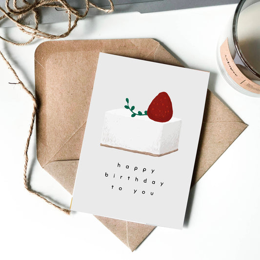 Happy Birthday Strawberry Cheesecake Illustrated Card