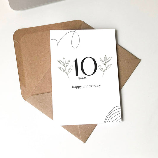 Happy 10th Anniversary Minimal Scandi Floral Card