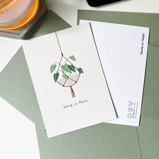 Hang In There Hanging Plant Positive Affirmation Postcard