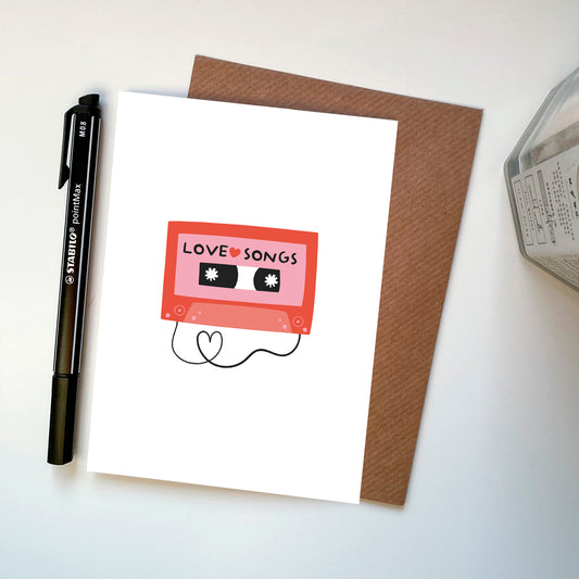 Love Songs Mix Tape Cute Illustrated Cartoon Card