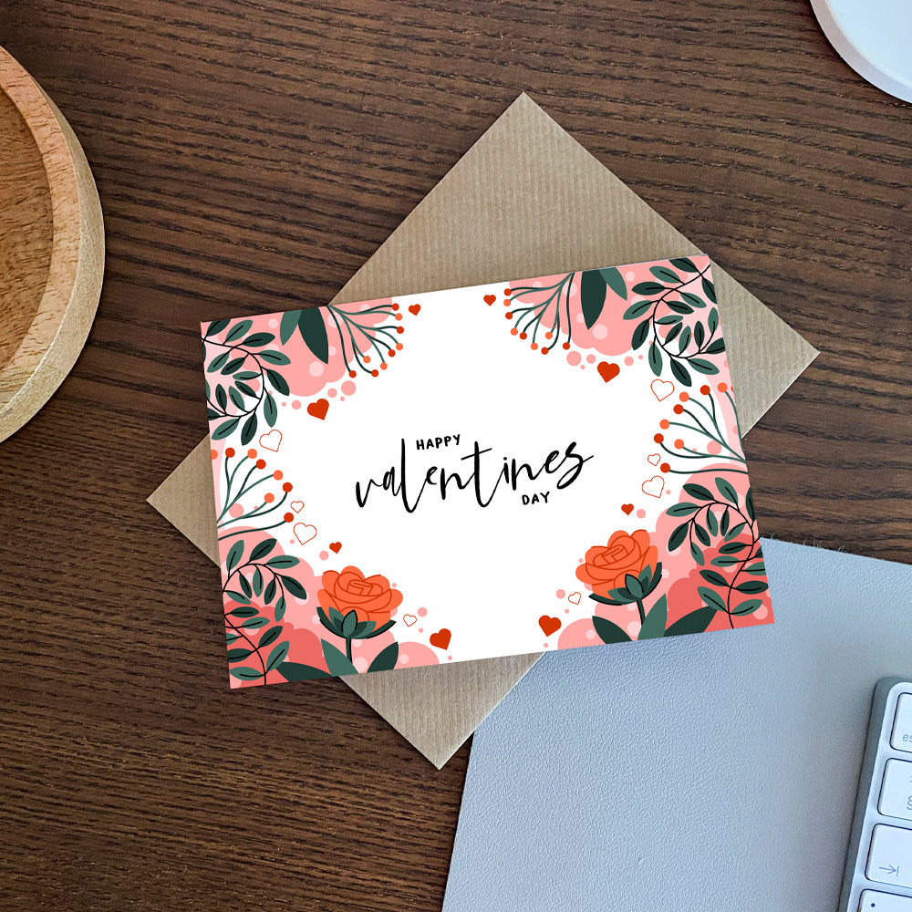 Floral Bold Illustrated Happy Valentines Day Card