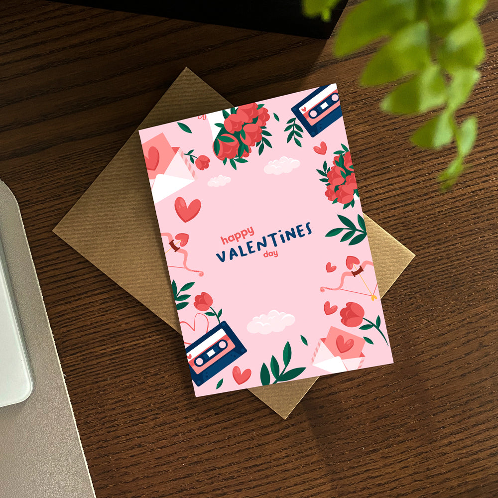 Bold Illustrated Cartoon Happy Valentines Day Card