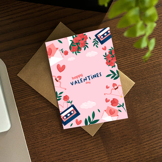 Bold Illustrated Cartoon Happy Valentines Day Card